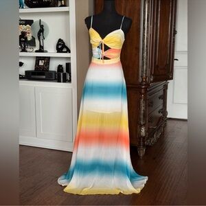 L’Atiste Rainbow‎ Stripe Tie Dye Maxi Cut Out Dress